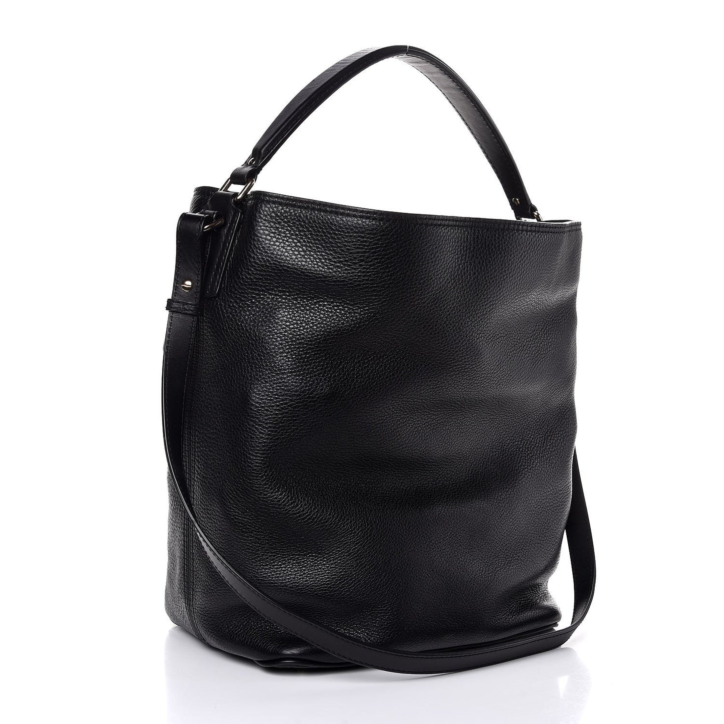 Grainy Calf Bucket Shoulder Bag Black