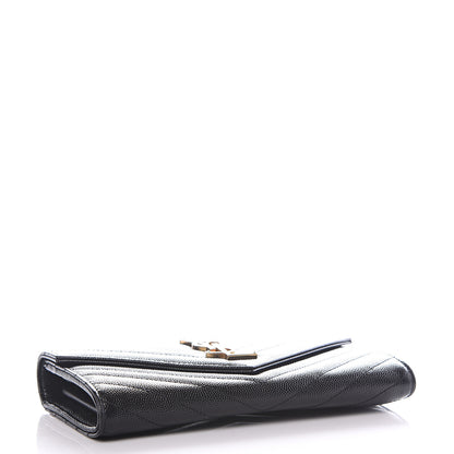 Saint Laurent Grain De Poudre Matelasse Chevron Monogram Flap Wallet Black 3 of 9