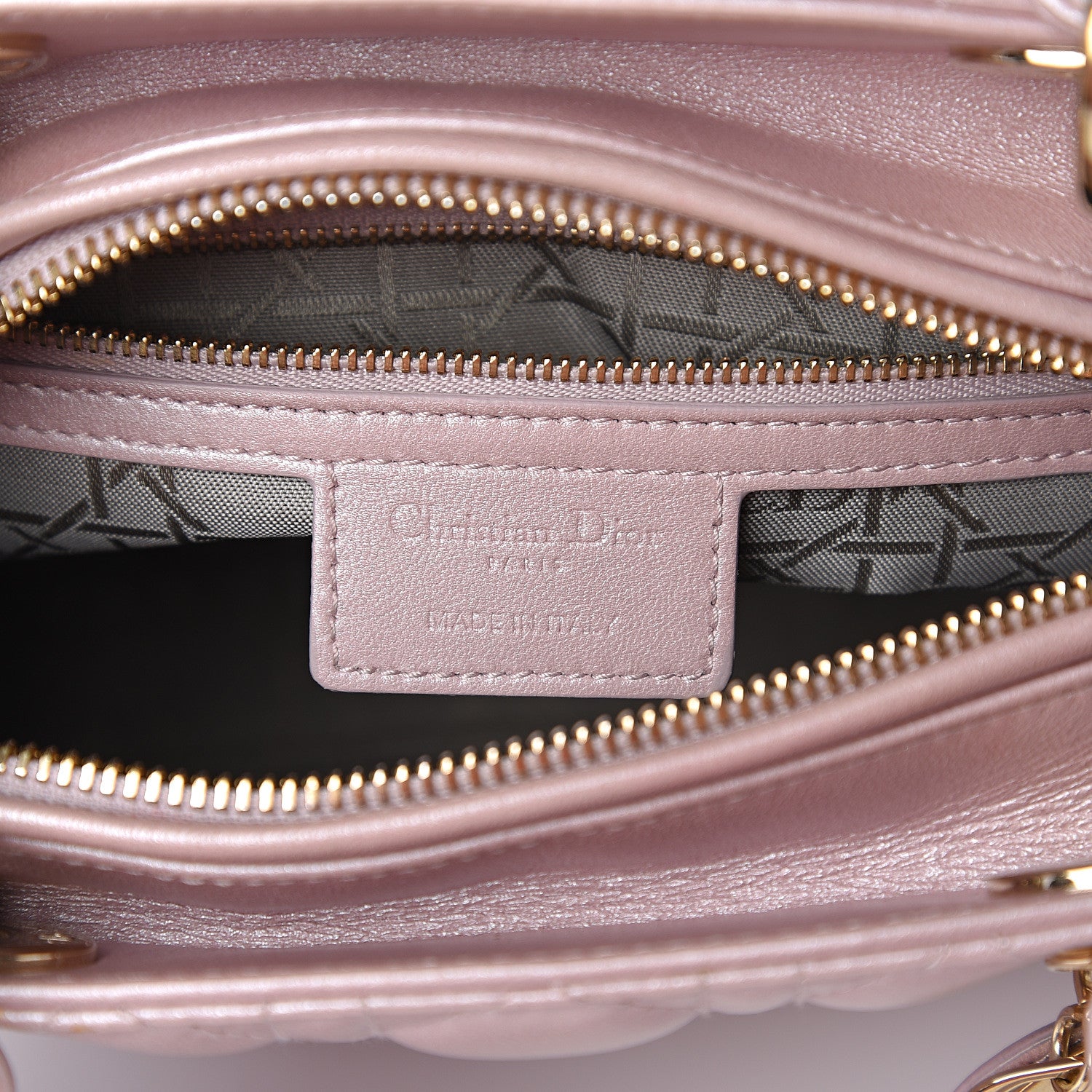 Christian Dior Pearly Lambskin Cannage Medium Lady Dior Lotus 6 of 14