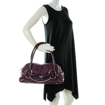 Gucci Ostrich Horsebit Chain Satchel Purple 2 of 7
