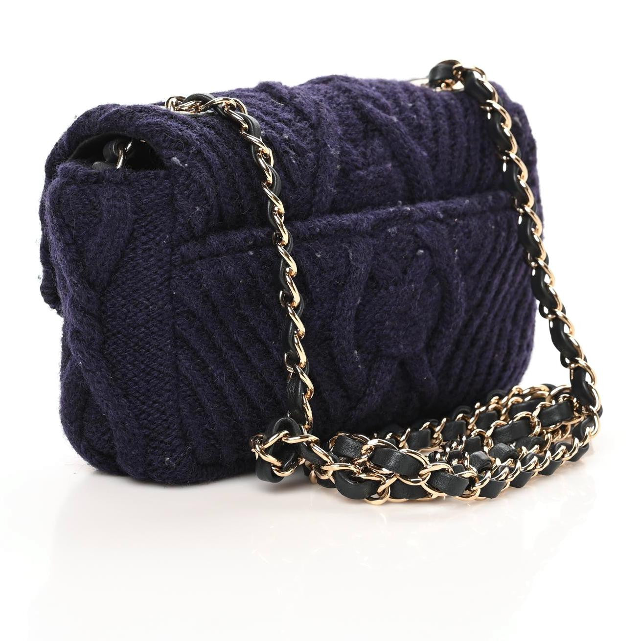 Chanel Cable Knit Small Flap Navy Blue 2 of 8