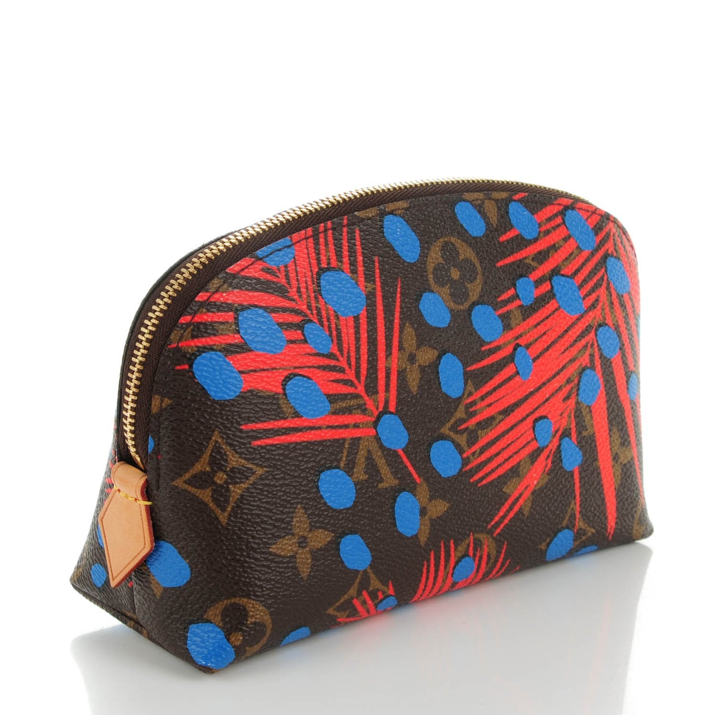 Monogram Jungle Dots Cosmetic Pouch Coquelicot Denim
