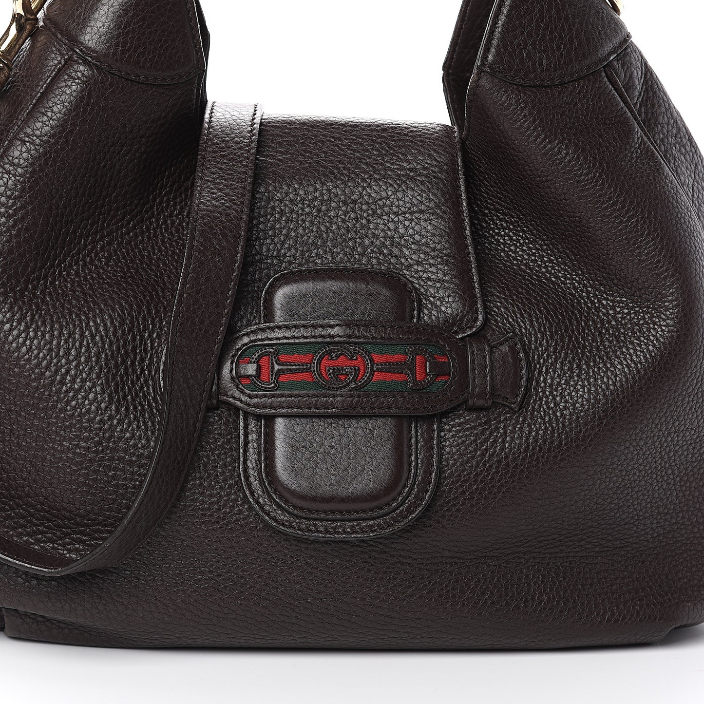 Calfskin Web Medium Dressage Hobo Coffee Brown