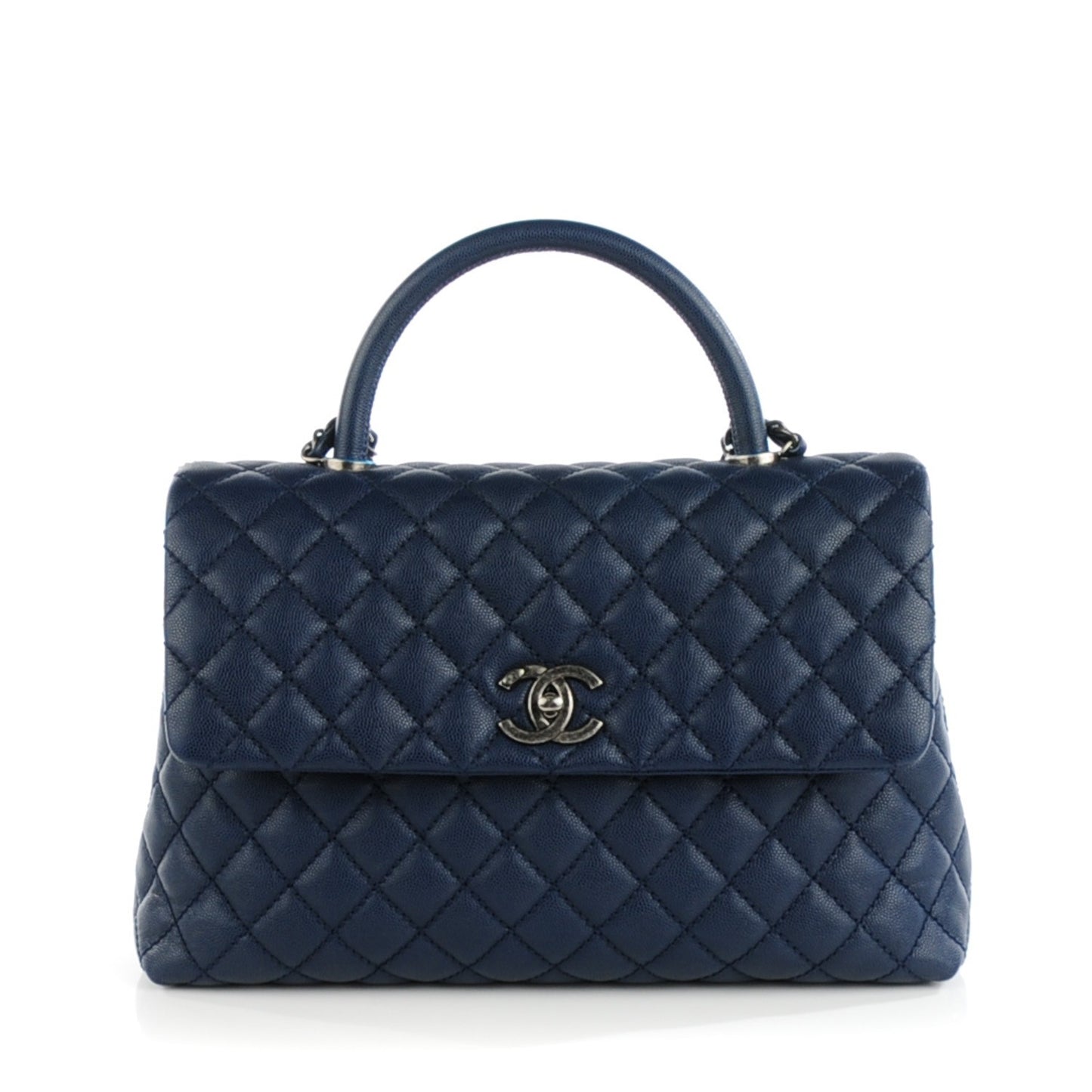 Caviar Quilted Medium Coco Handle Flap Navy Blue