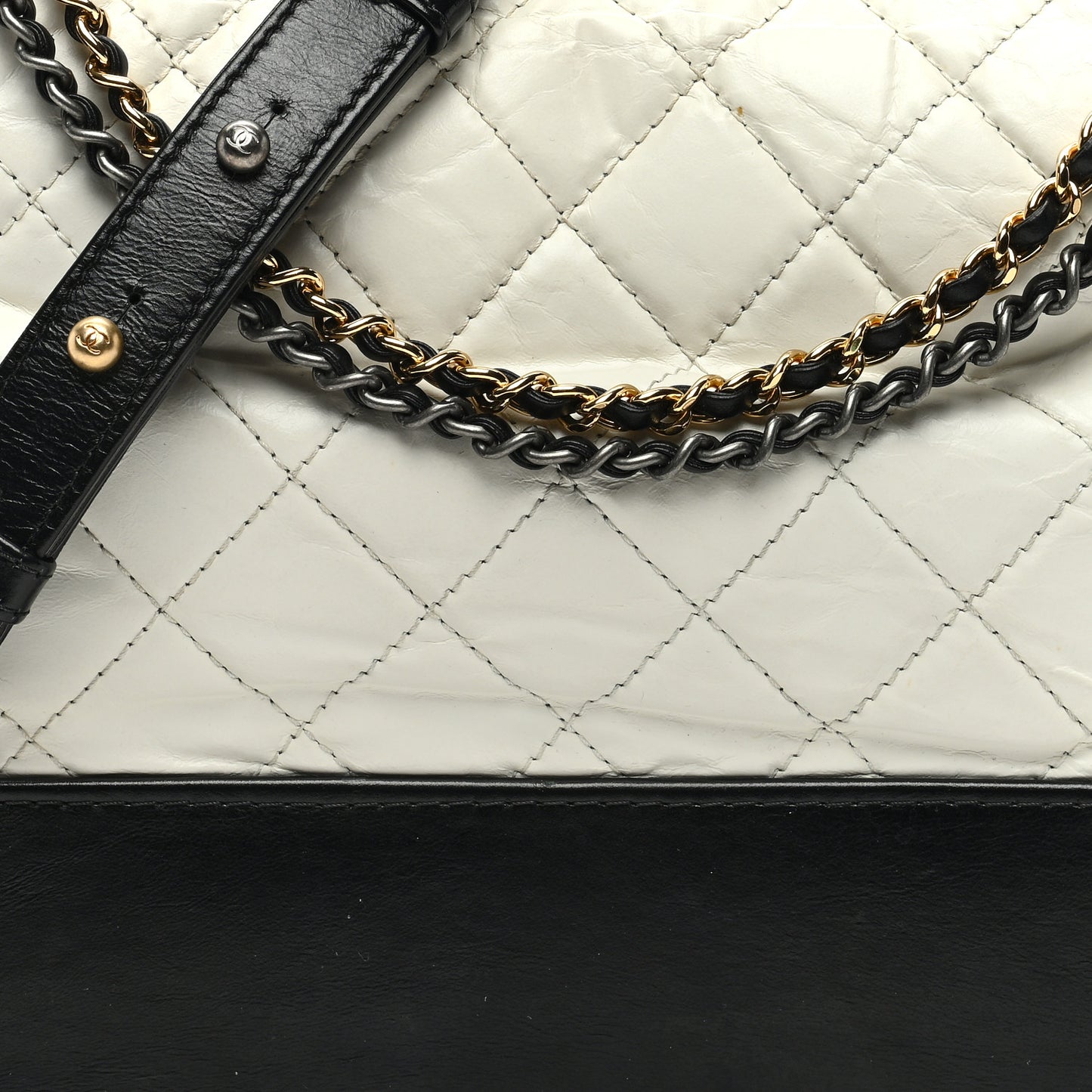 Aged Calfskin Quilted Medium Gabrielle Hobo White Black