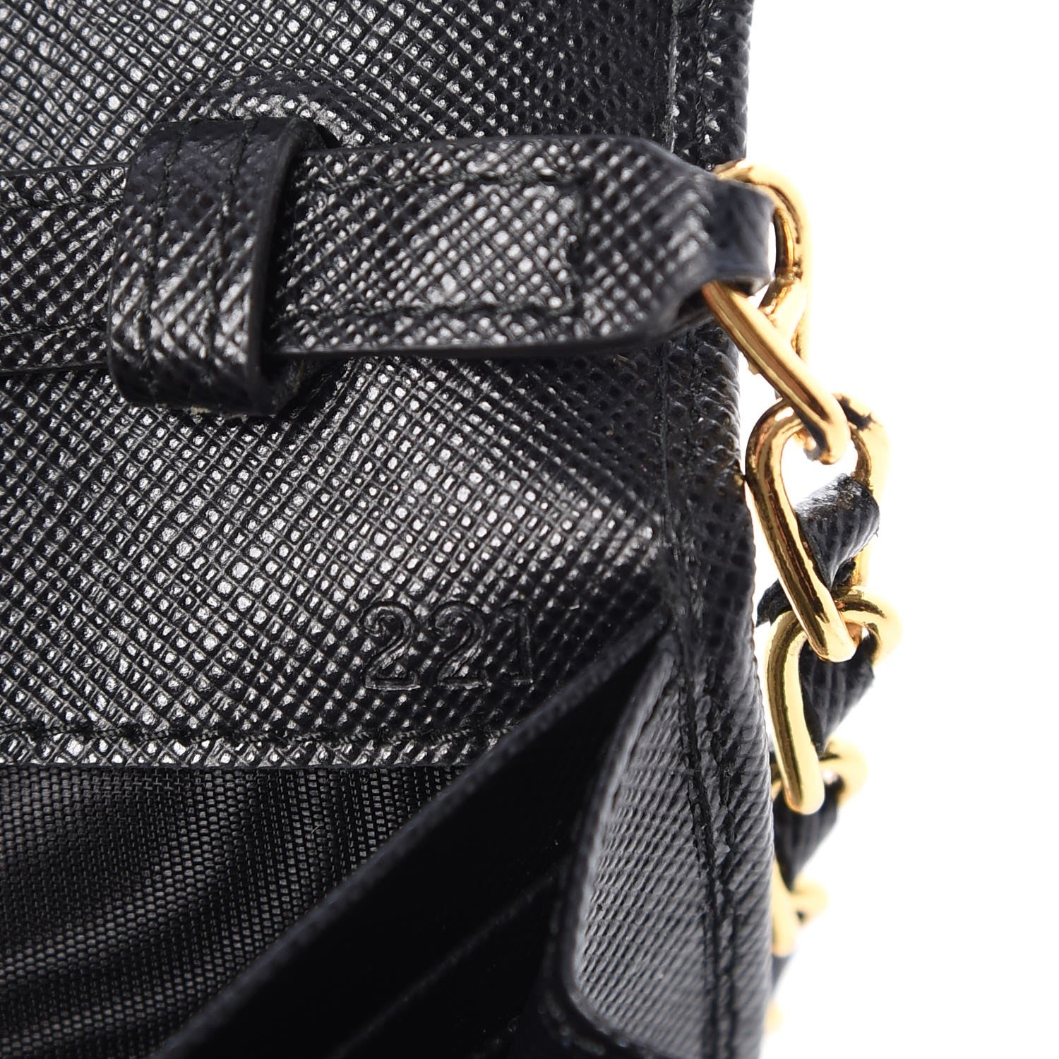 Prada Saffiano Metal Oro Chain Wallet Nero Black 9 of 10