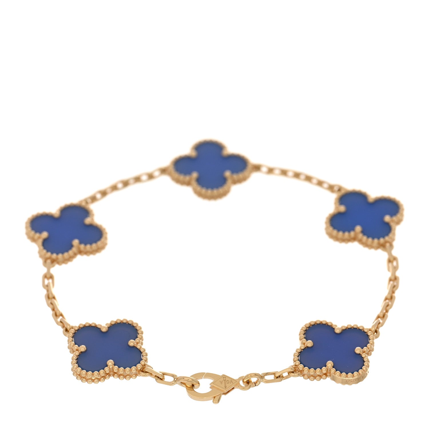 Van Cleef & Arpels 18K Yellow Gold Blue Agate 5 Motifs Vintage Alhambra Bracelet 2 of 3