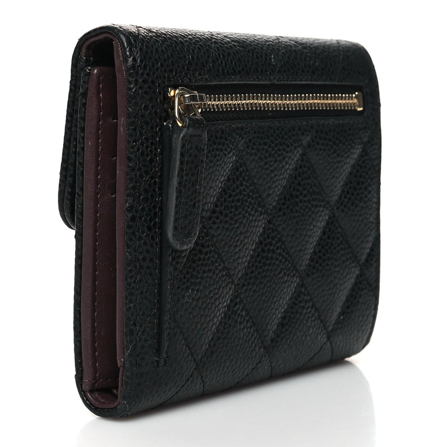 Caviar Quilted Compact Flap Wallet Black