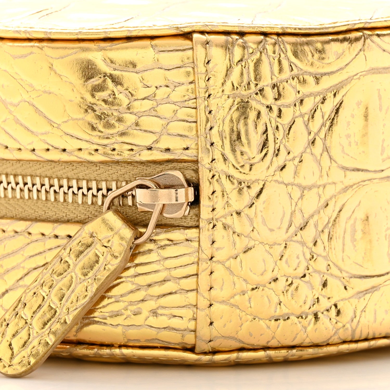Chanel Metallic Calfskin Crocodile Embossed Cocodile Round Clutch with Chain Gold 9 of 12