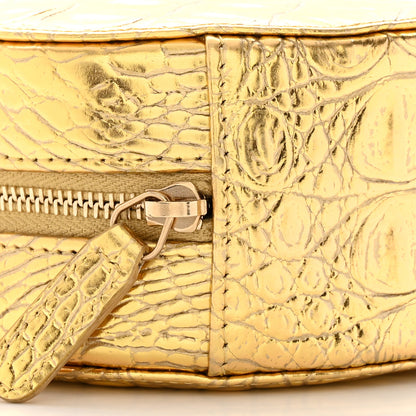 Chanel Metallic Calfskin Crocodile Embossed Cocodile Round Clutch with Chain Gold 9 of 12
