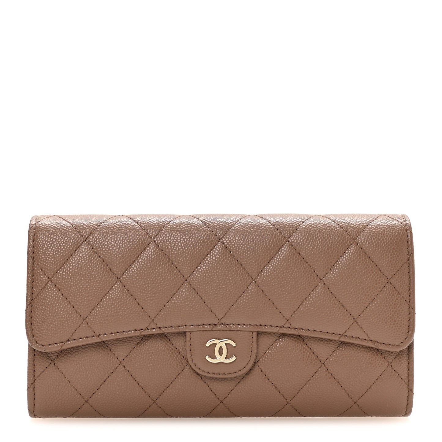 Caviar Quilted Large Gusset Flap Wallet Brown
