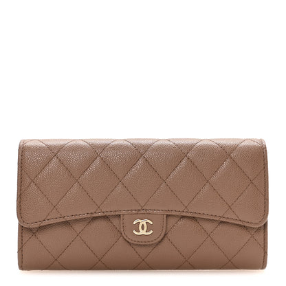 Chanel Caviar Quilted Large Gusset Flap Wallet Brown 1 of 9