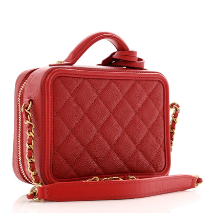 Chanel Caviar Quilted Small CC Filigree Vanity Case Red 3 of 15