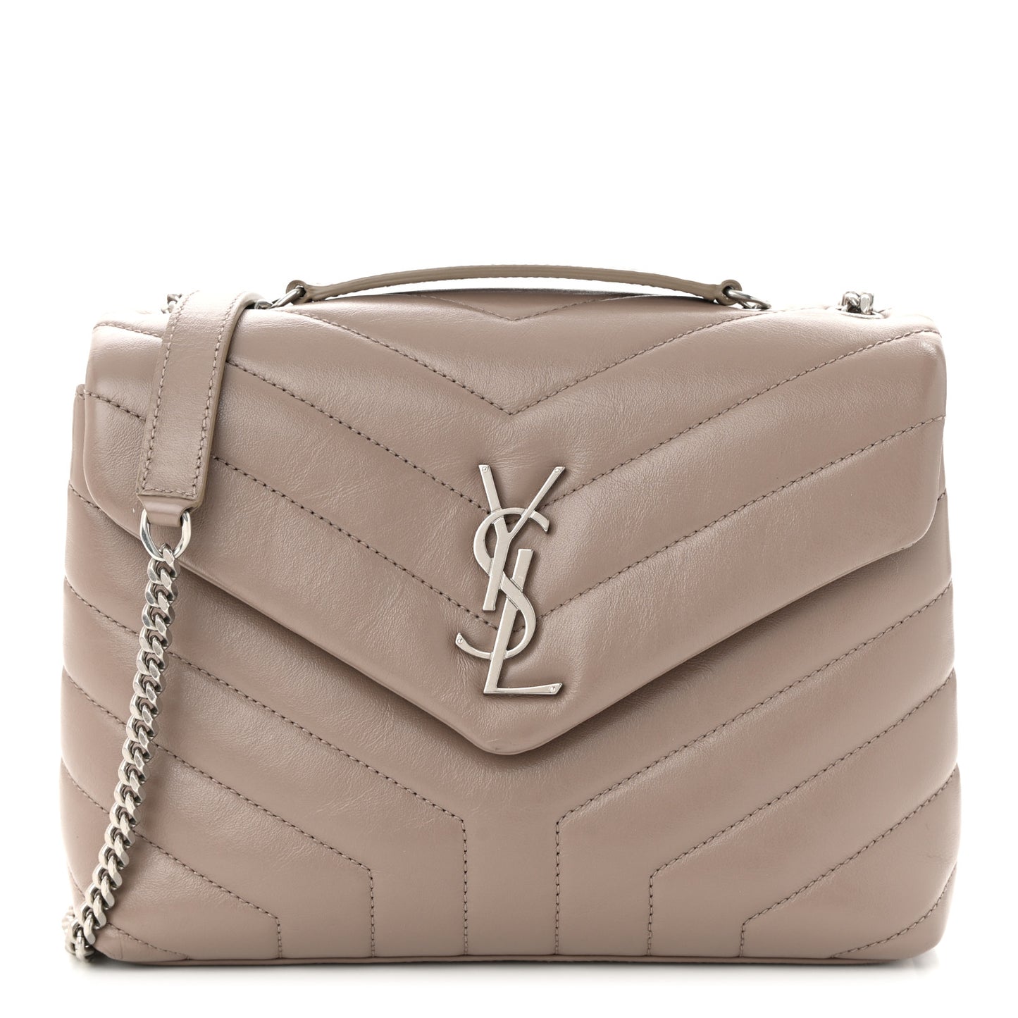 Calfskin Y Quilted Monogram Small Loulou Chain Satchel Dark Beige