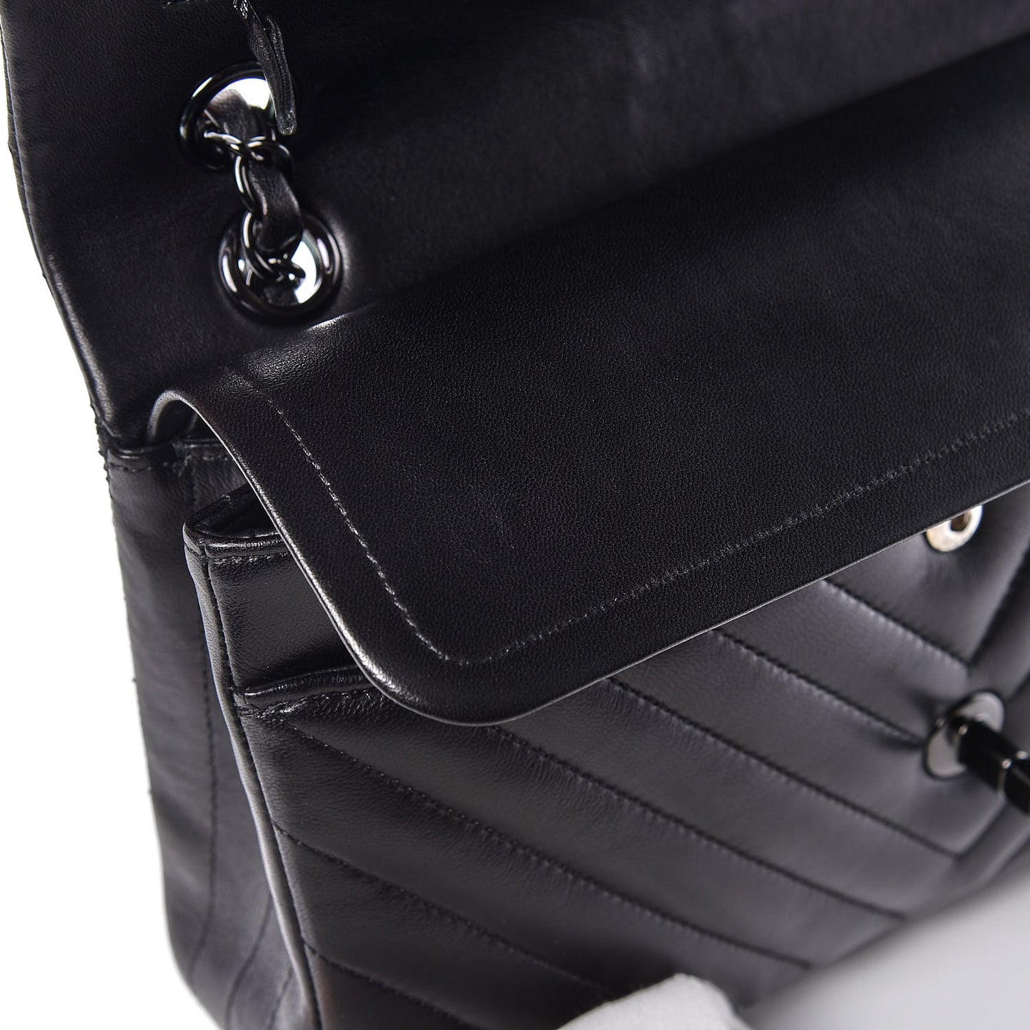 Lambskin Chevron Quilted Medium Double Flap So Black