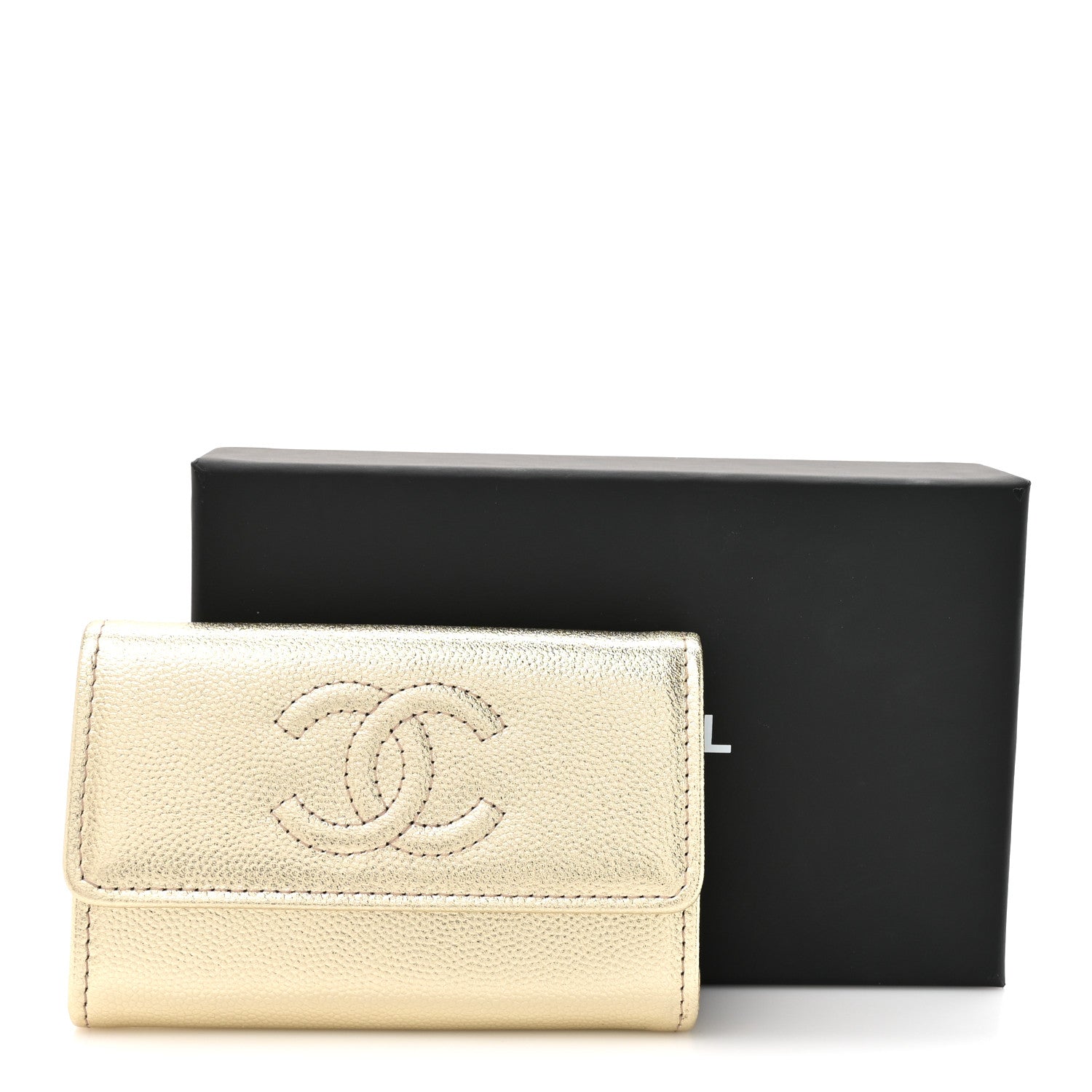 Chanel Metallic Caviar Quilted CC Flap Card Holder Gold 1864357