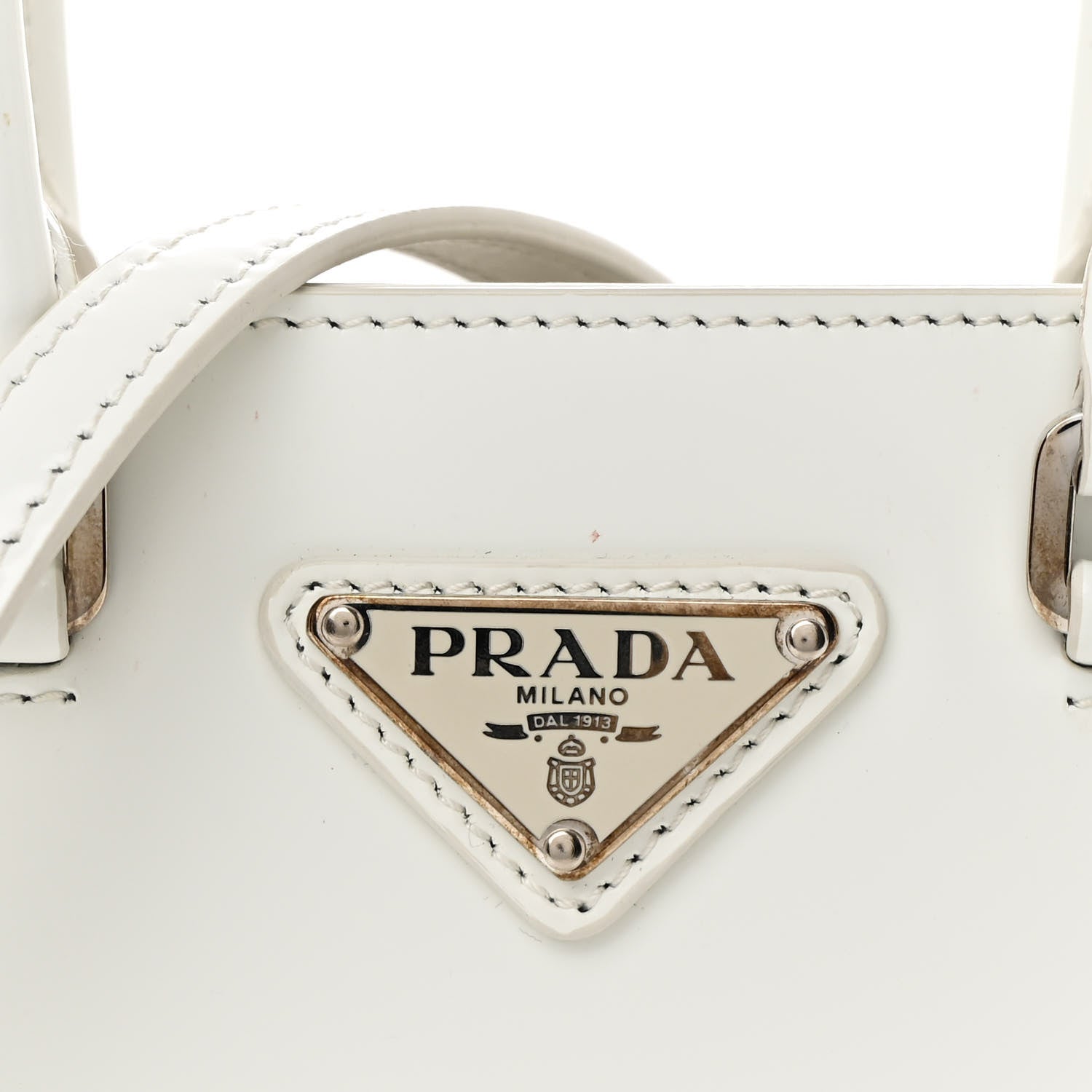 Prada Spazzolato Metal Triangle Logo Small Double Handle Crossbody Tote White 10 of 10