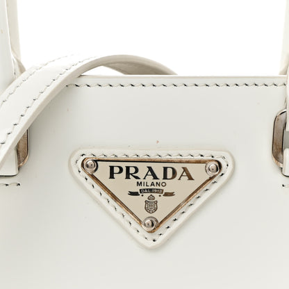 Prada Spazzolato Metal Triangle Logo Small Double Handle Crossbody Tote White 10 of 10