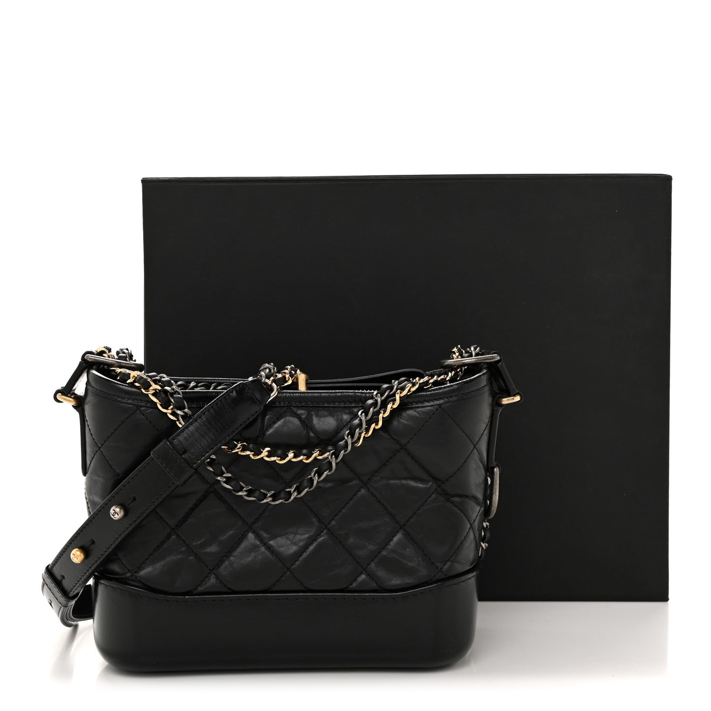 Aged Calfskin Quilted Small Gabrielle Hobo Black