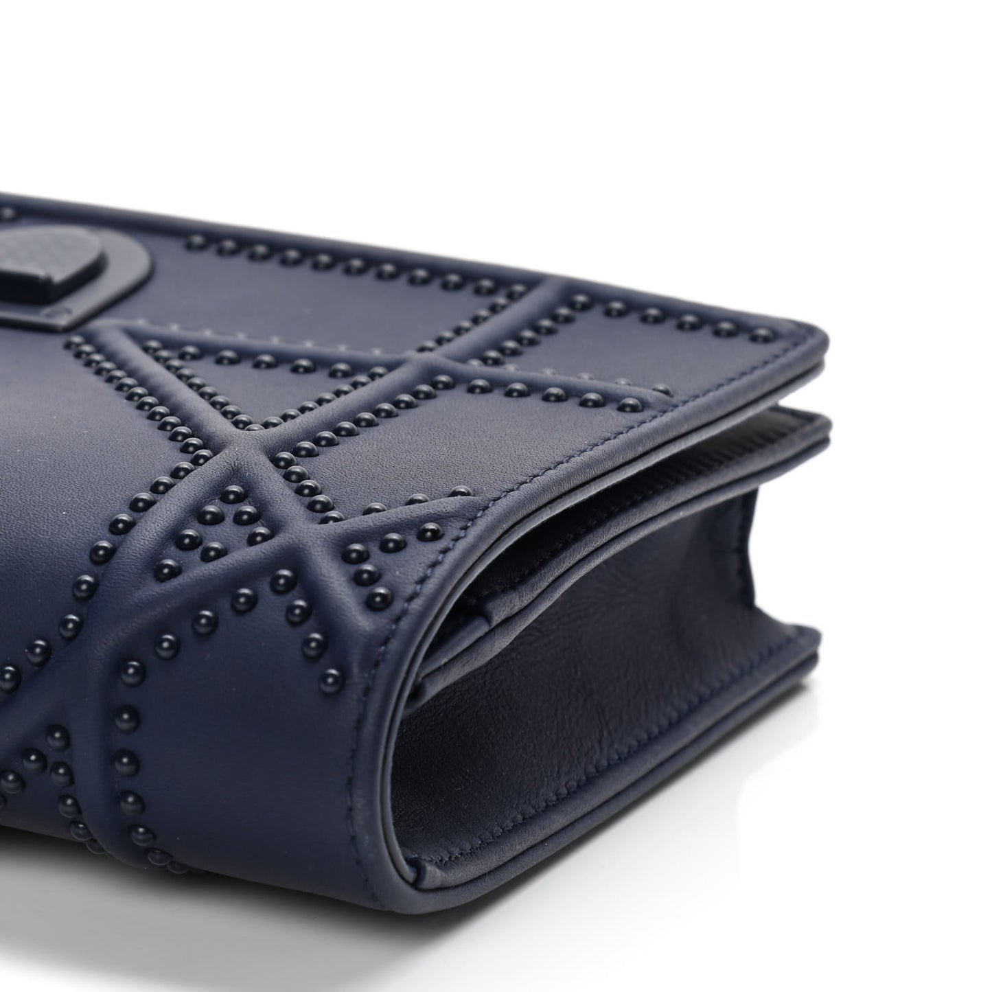Ultra Matte Calfskin Studded Diorama Wallet on Chain Pouch Indigo