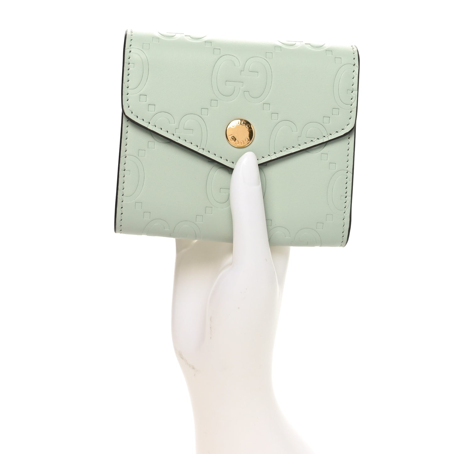Gilbert Calfskin Jumbo GG Embossed Tri-Fold Wallet Salvy Green