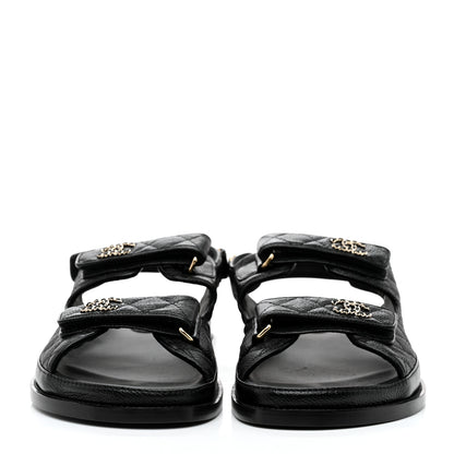 Chanel Grained Calfskin Velcro Dad Sandals 41.5 Black 2 of 9