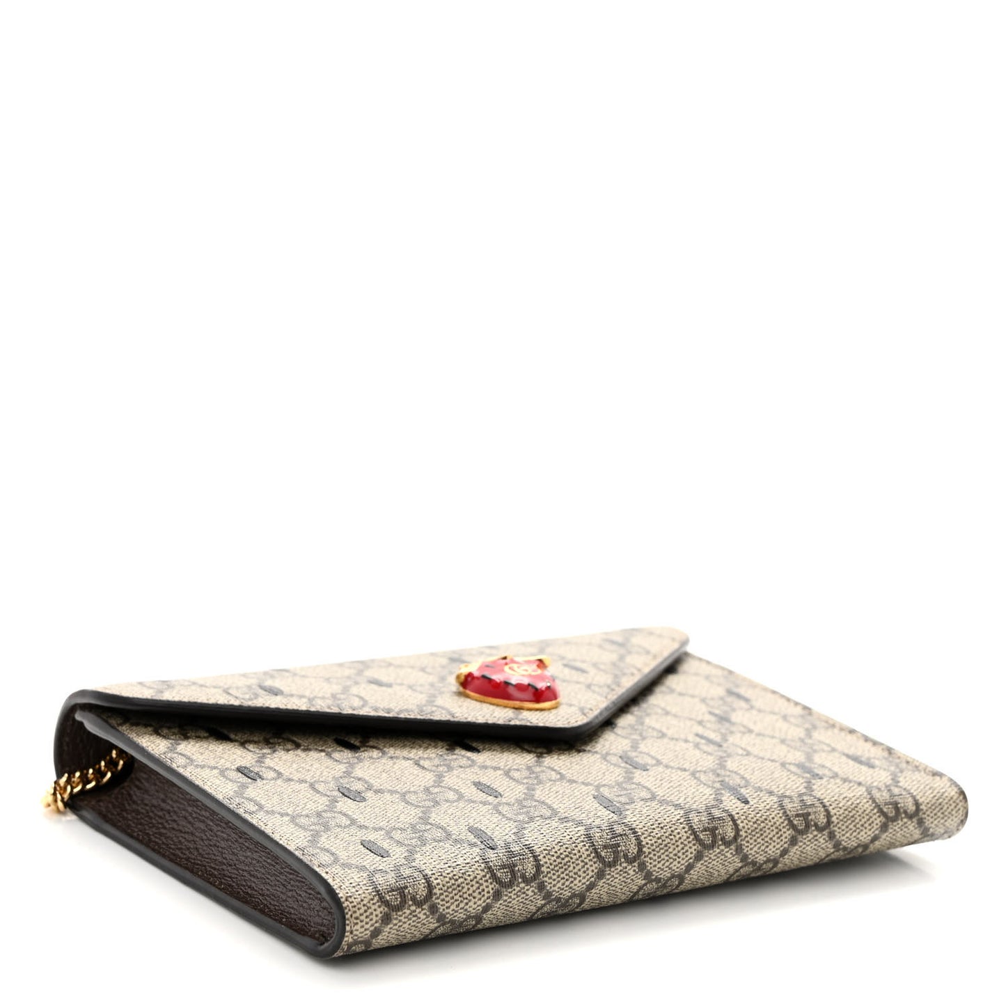 GG Supreme Monogram Strawberry Seed Textured Dollar Calfskin Enamel Double G Strawberry Wallet On Chain Beige Ebony Black New Acero Hibiscus Red