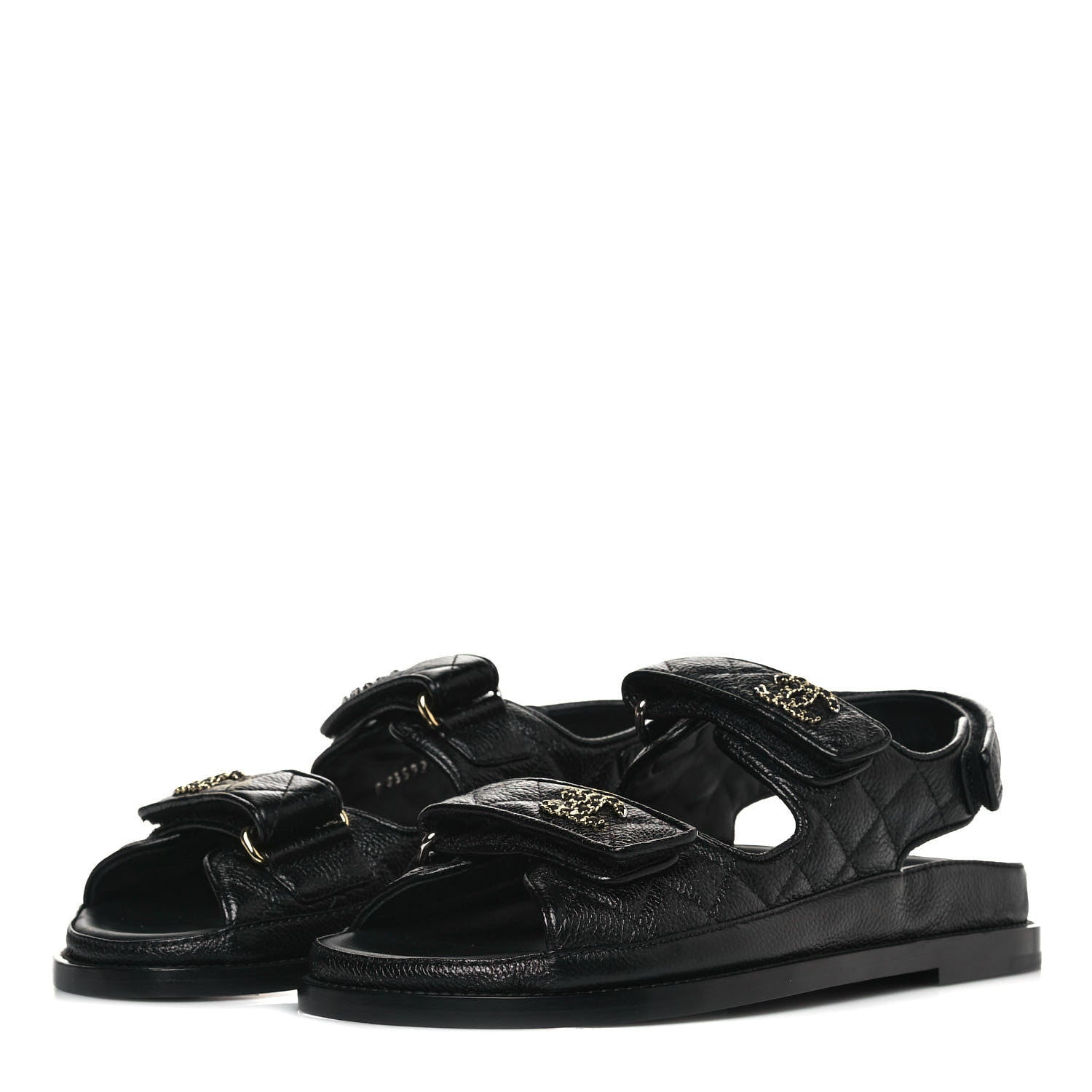 Chanel Grained Calfskin Velcro Dad Sandals 37 Black 3 of 10