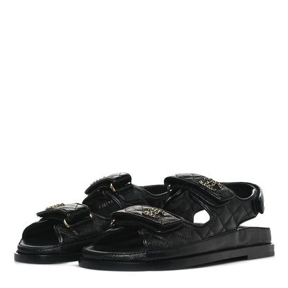 Chanel Grained Calfskin Velcro Dad Sandals 37 Black 3 of 10