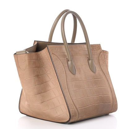 Celine Crocodile Embossed Nubuck Medium Phantom Luggage Beige 2 of 8