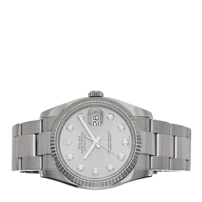 Rolex Stainless Steel 18K White Gold Diamond 36mm Oyster Perpetual Datejust Watch Silver 116234 2 of 5