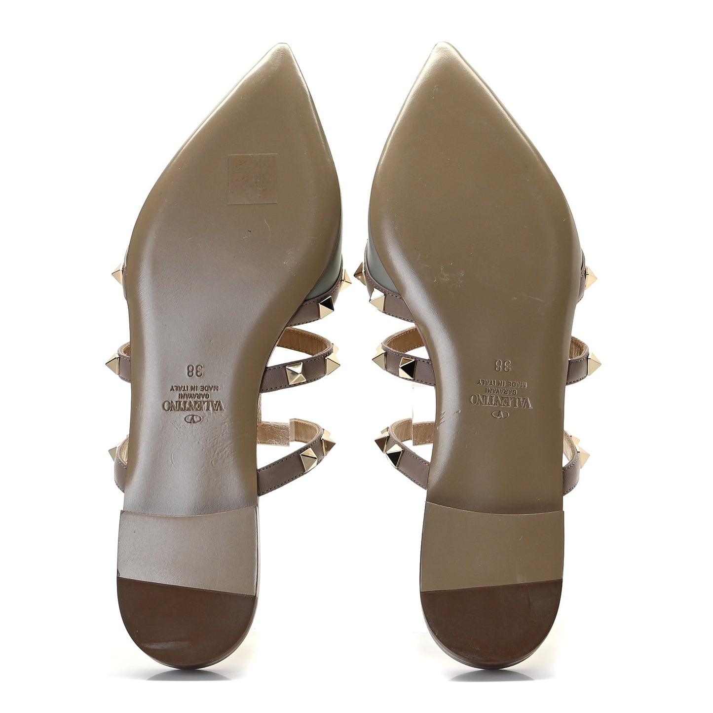 Calfskin Rockstud Flat Cage Mules 38 Opal Grey Poudre
