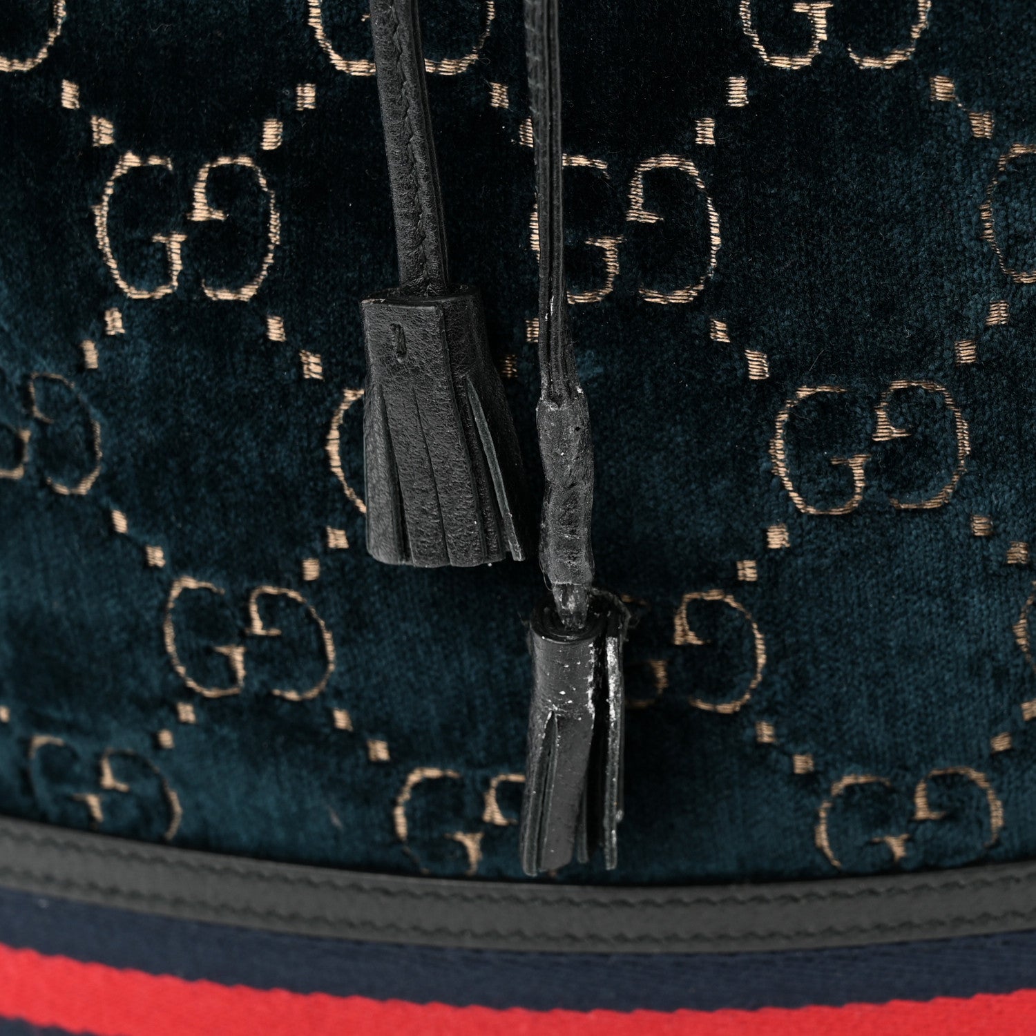 Gucci Velvet GG Monogram Web Bucket Bag Blue Beige 13 of 13