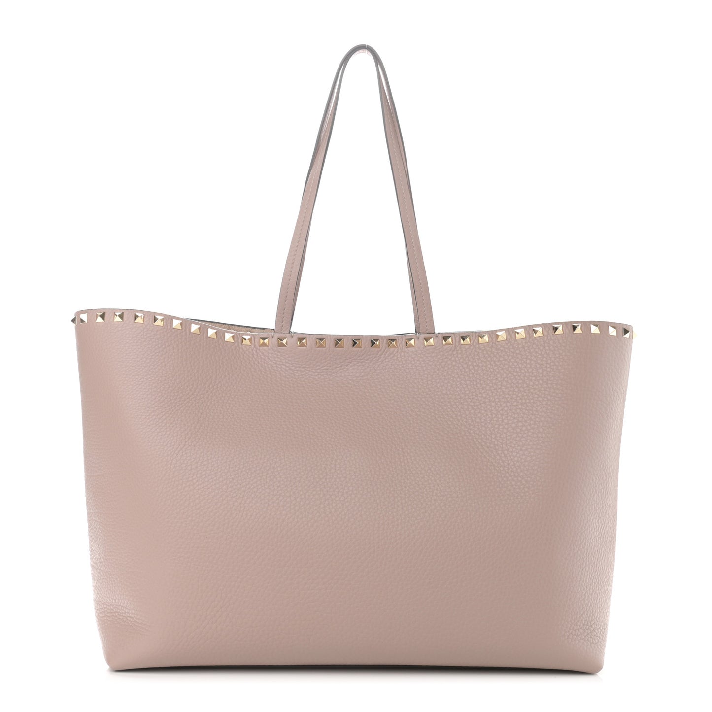 Grained Calfskin Rockstud Shoulder Tote Poudre