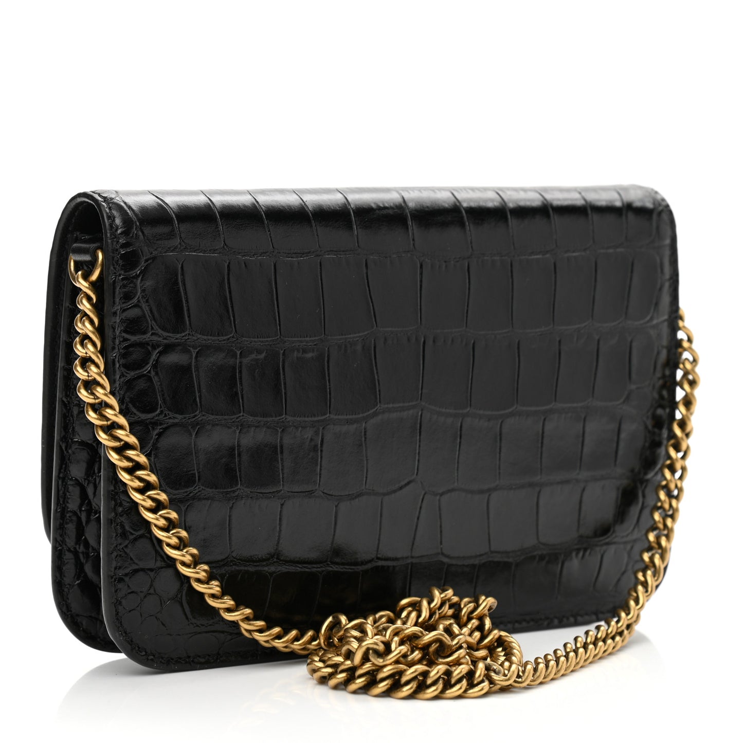 Crocodile Embossed Patent B Wallet On Chain Black