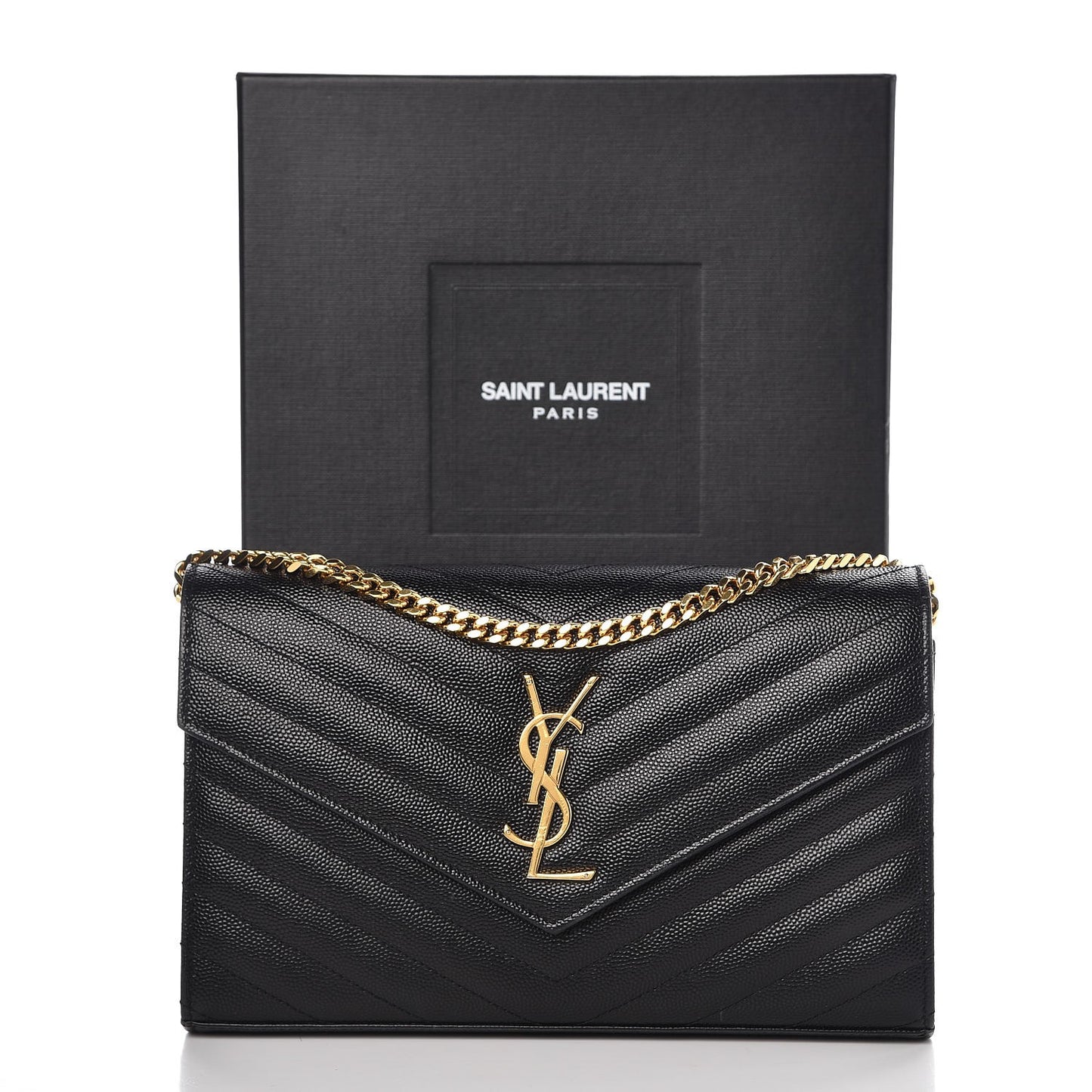 Grain De Poudre Matelasse Chevron Monogram Chain Wallet Black