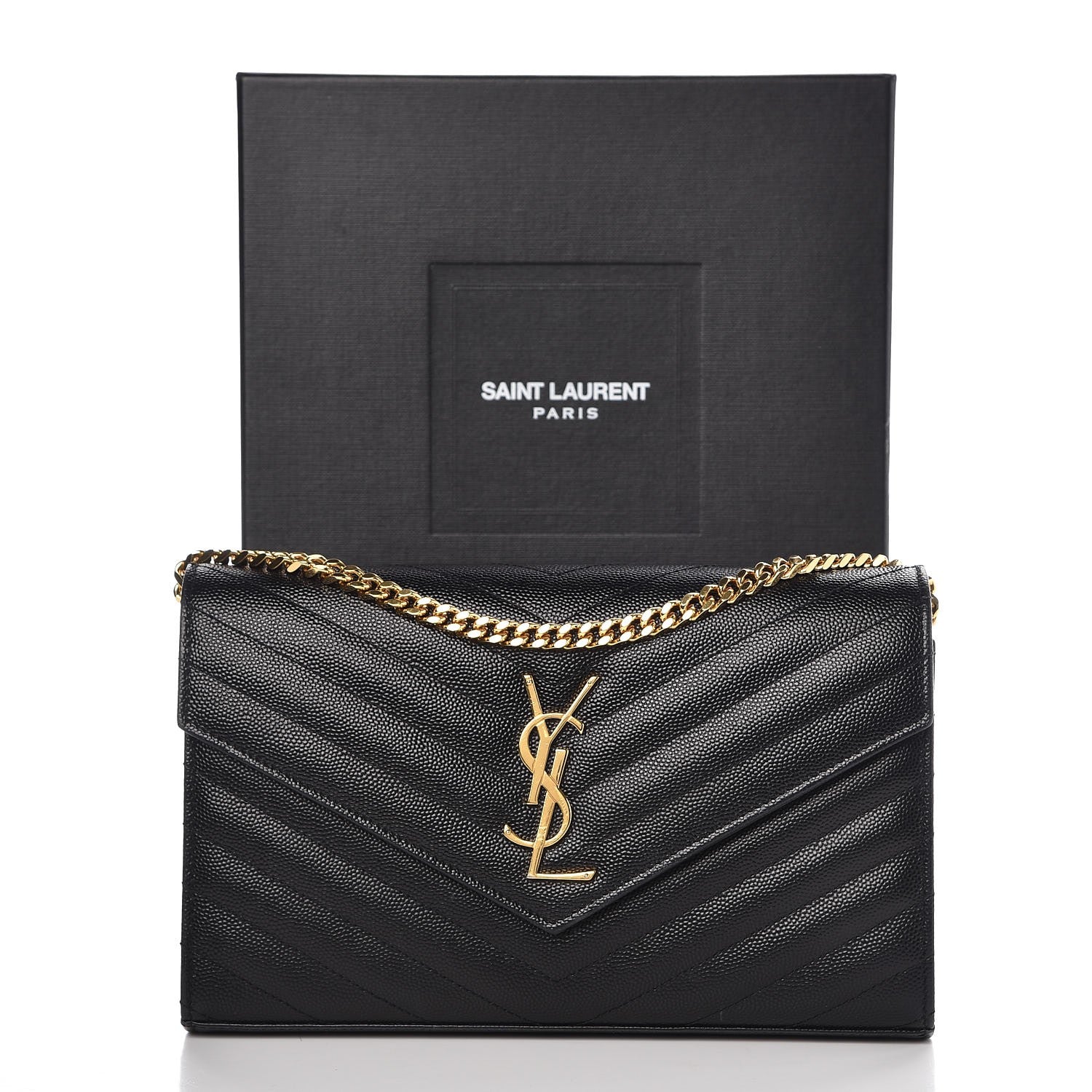 Saint Laurent Grain De Poudre Matelasse Chevron Monogram Chain Wallet Black 7 of 7