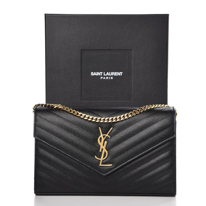 Saint Laurent Grain De Poudre Matelasse Chevron Monogram Chain Wallet Black 7 of 7