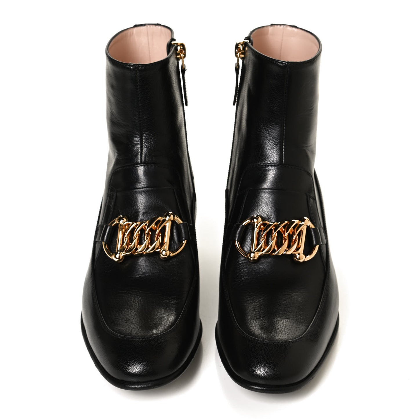 Goatskin Kitten Chain Horsebit Ankle Boots 36.5 Black