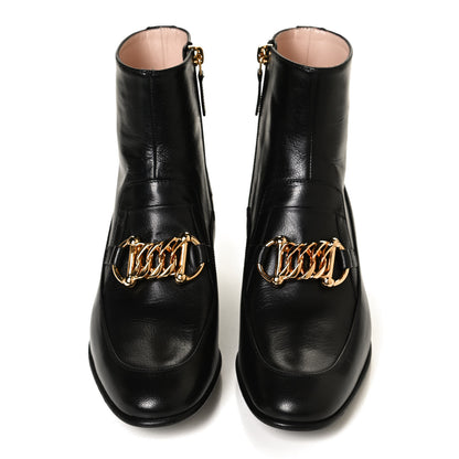Gucci Goatskin Kitten Chain Horsebit Ankle Boots 36.5 Black 9 of 18