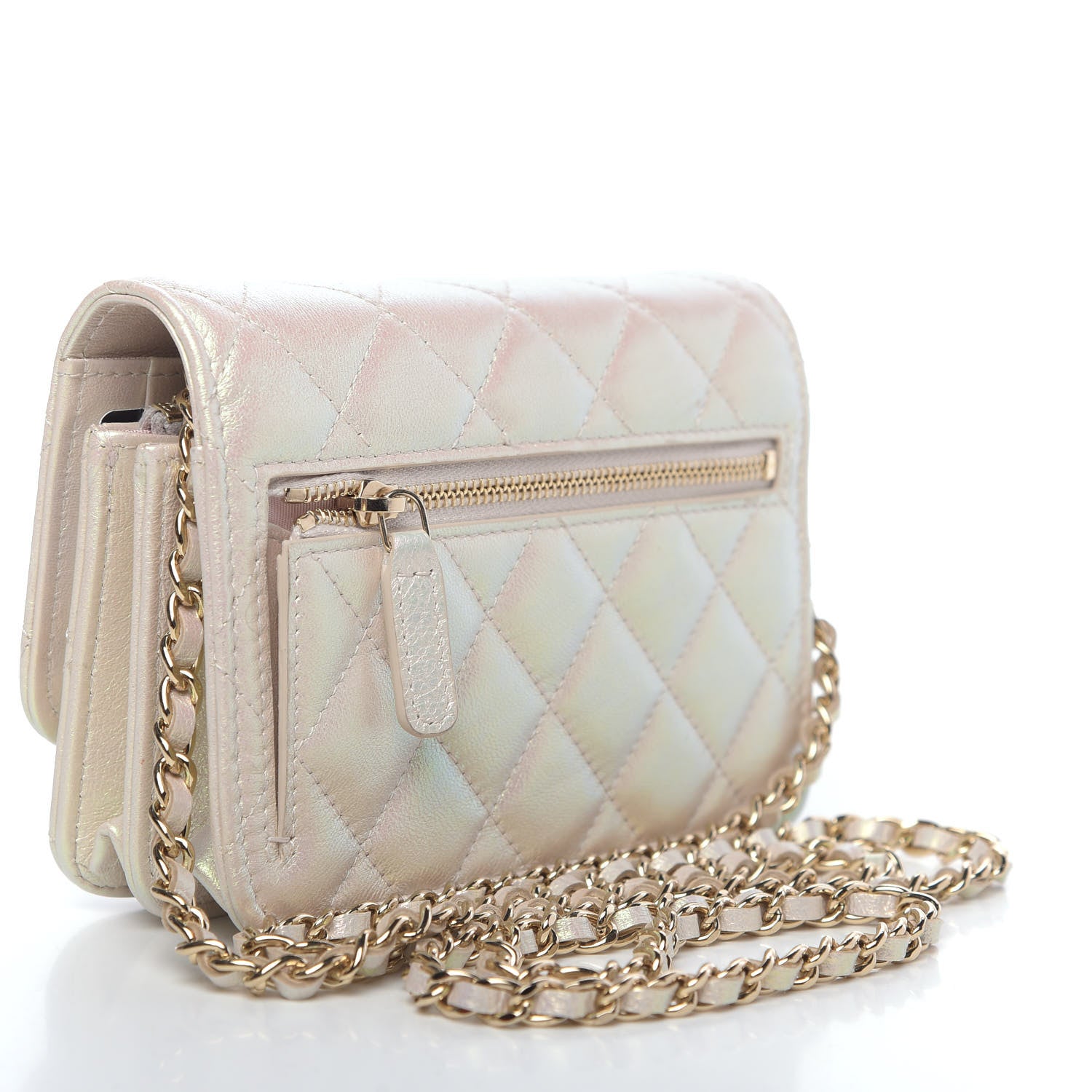 Chanel Iridescent Lambskin Quilted Mini Wallet On Chain WOC Ivory 3 of 11