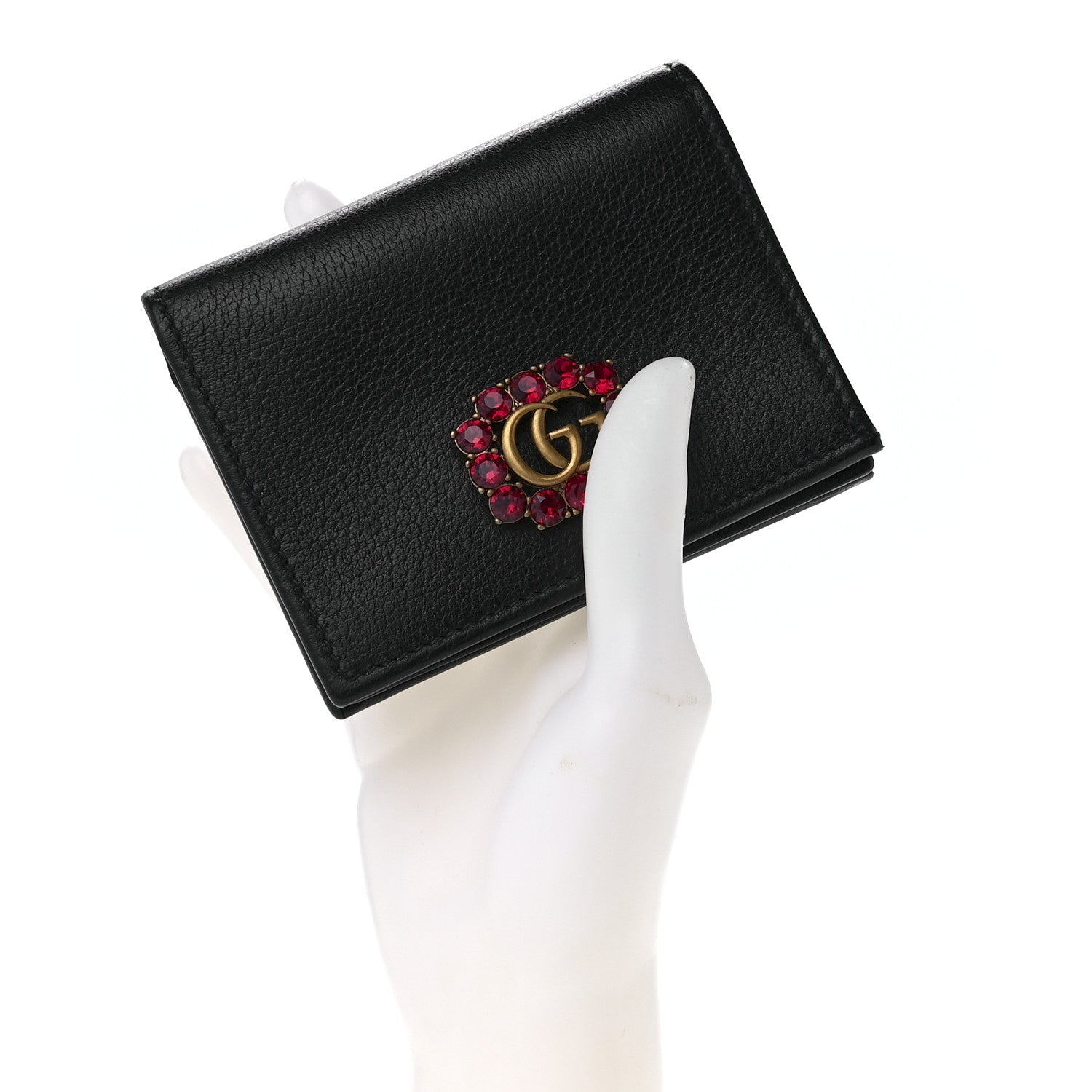 Gucci Calfskin Crystal Double G Card Case Black 2 of 11