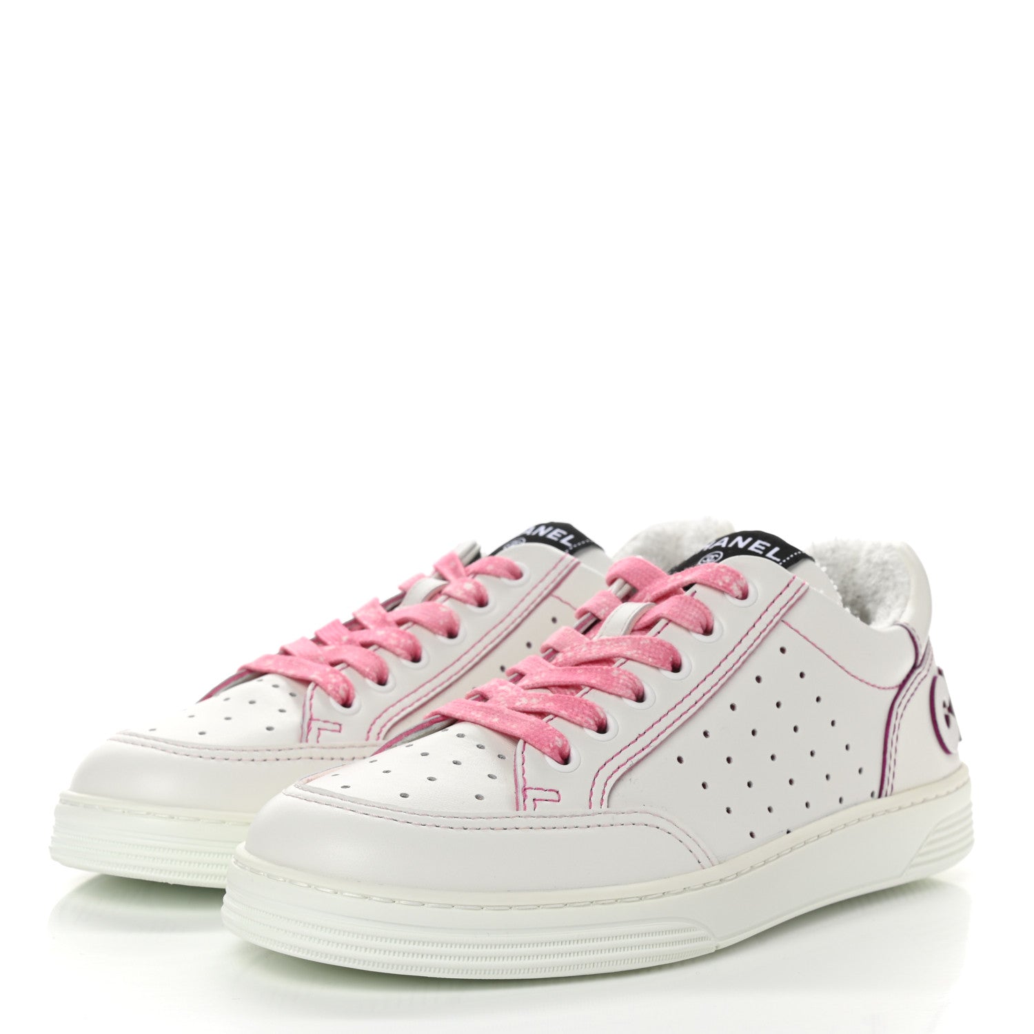 Chanel Calfskin Womens Logo Sneakers 37.5 White Pink 3 of 8