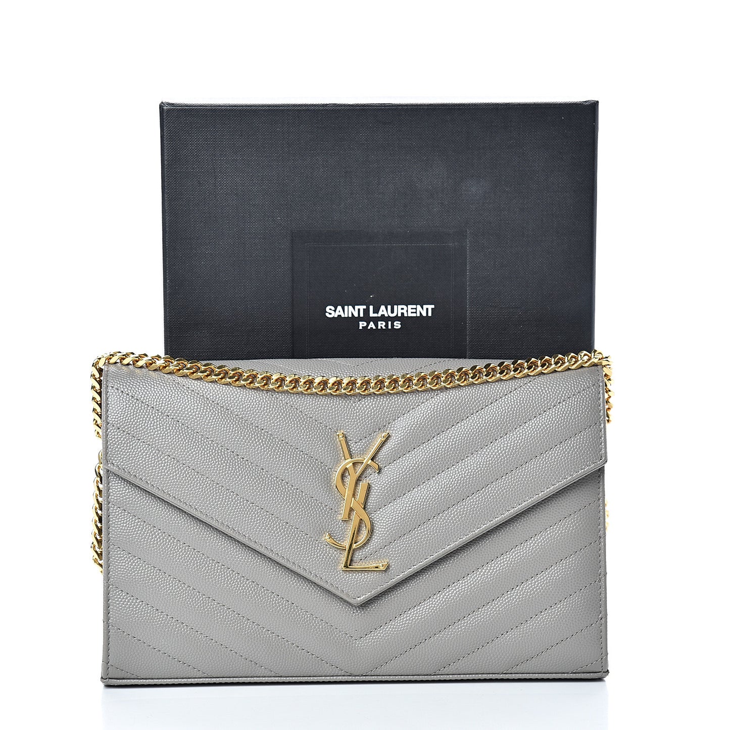 Grain De Poudre Matelasse Chevron Monogram Chain Wallet Oyster Grey