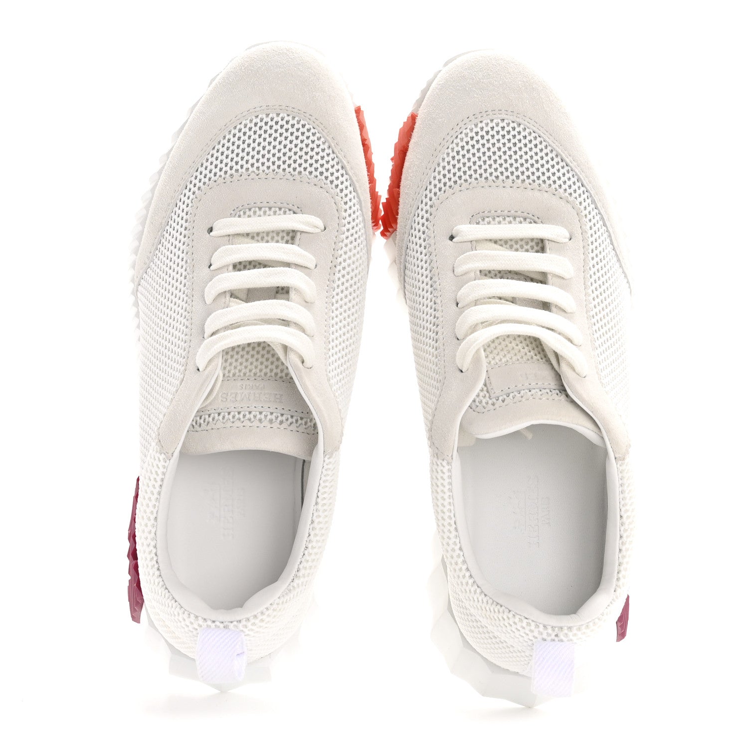Hermes Air Mesh Suede Goatskin Bouncing Sneakers 37 White Orange Pink 2 of 9
