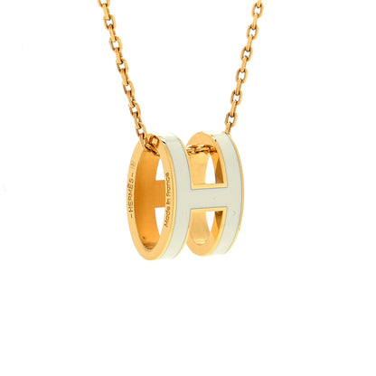Hermes Lacquered Gold Pop H Pendant Necklace White 3 of 4