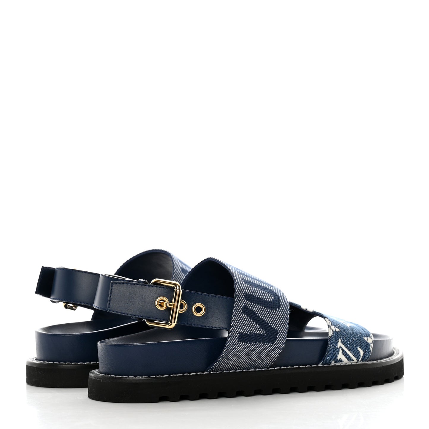 Monogram Denim Paseo Flat Comfort Sandals 39 Navy Blue