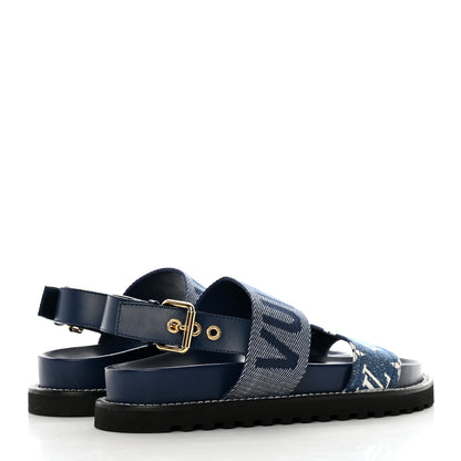 Louis Vuitton Monogram Denim Paseo Flat Comfort Sandals 39 Navy Blue 4 of 8