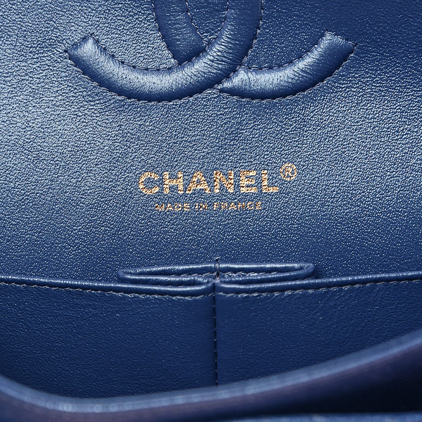 Iridescent Caviar Quilted Medium Double Flap Dark Blue