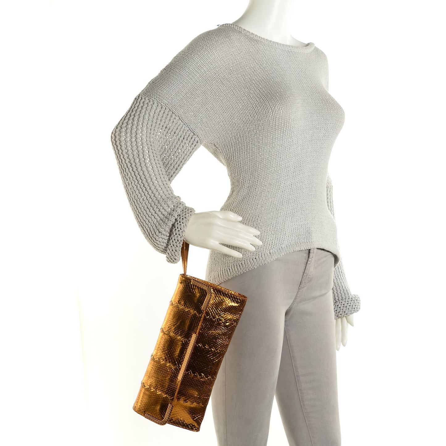 Ayers Snakeskin Metal Trim Clutch Gold